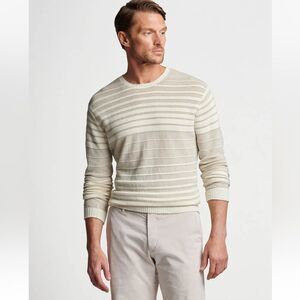$350 Peter Millar Merino Wool Linen Blend Striped Crewneck Sweater L NWT